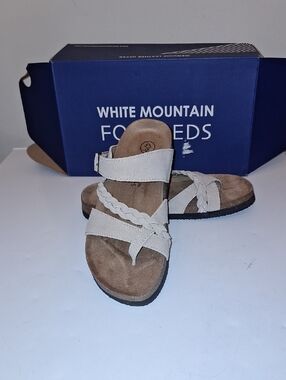 White Mountain Women's Light Beige Braided Strap Slide Sandals